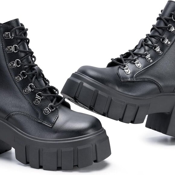 Shoes - Women’s Lightweight Combat Boots Ankle Zipper Chunky Heel Rubber Sole Size 8
